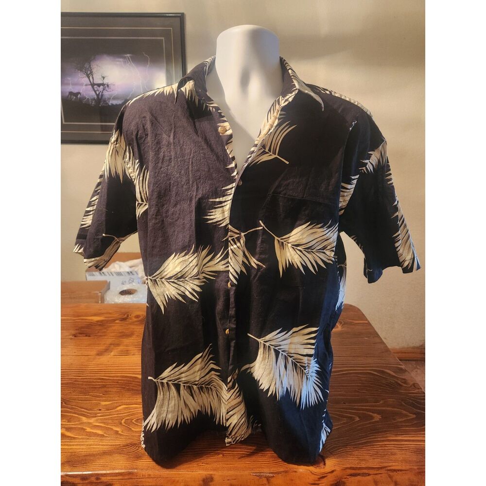 Bamboo Cay Men's M Black Cotton Island Button Up Shirt Hawaiian Resort Camp
